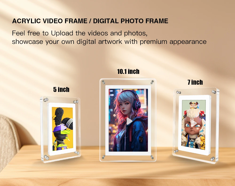 Acrylic Digital Photo Frame 5 and 7 Inch IPS Screen 4GB Memory Rechargeable Battery Auto Rotate Portable Digital Picture Frame