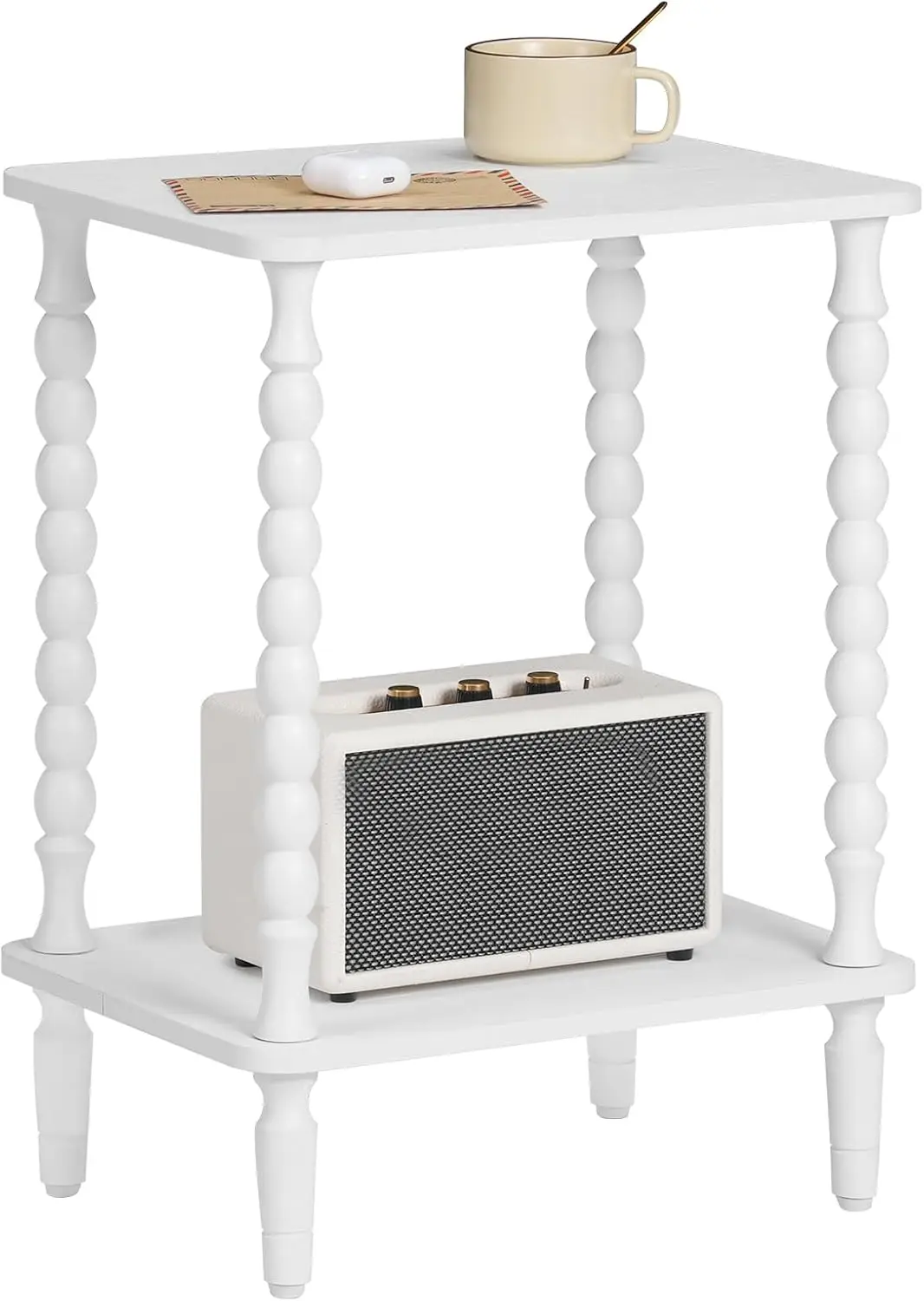 

End Table, 2-Tier Small Side Table with Spindle Legs, Nightstand with Storage Shelves, Sofa Side Table, for Small Space, Livi