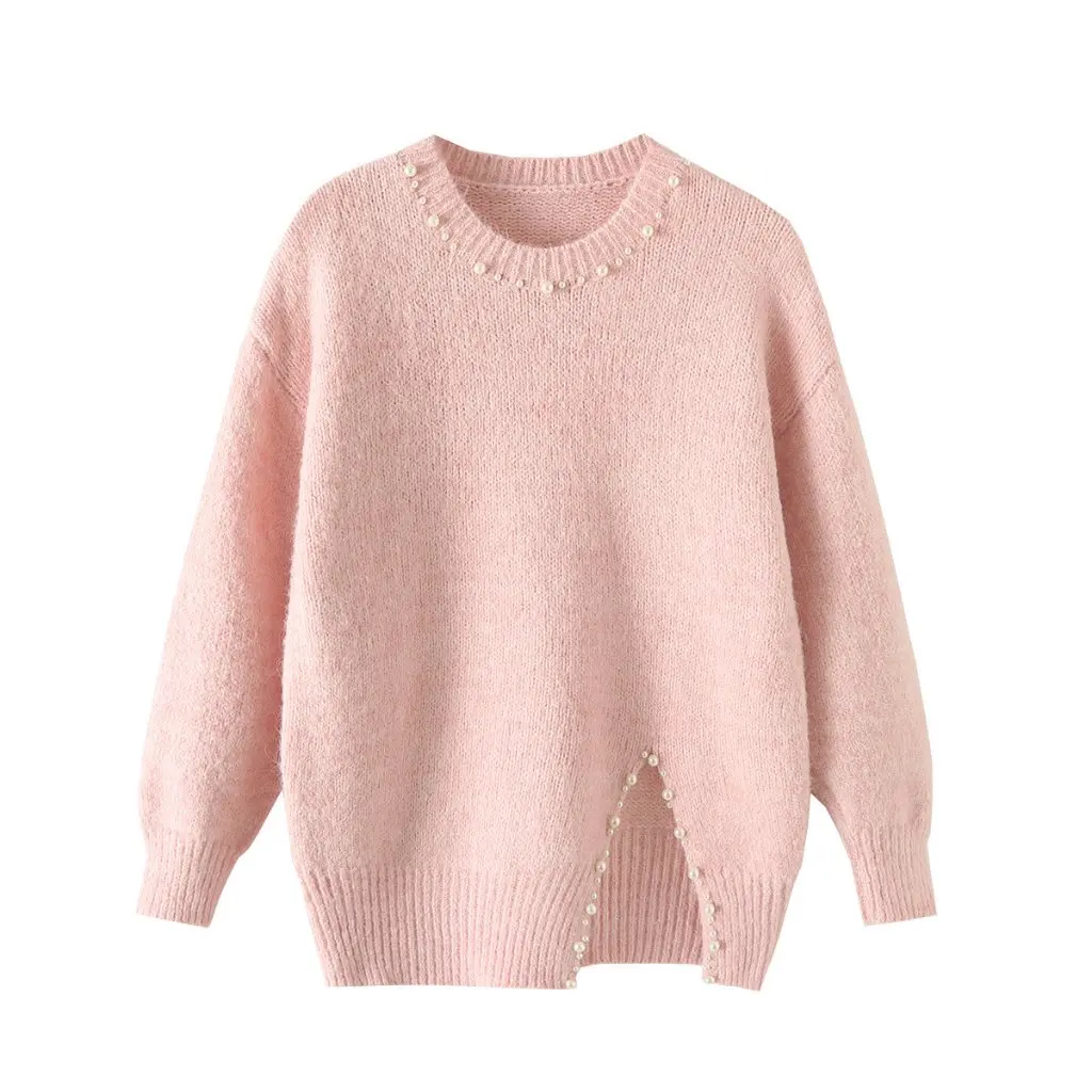 

Women's Long Sleeve Sweater Pearl Neckline Hem round Neck Style Autumn D224522