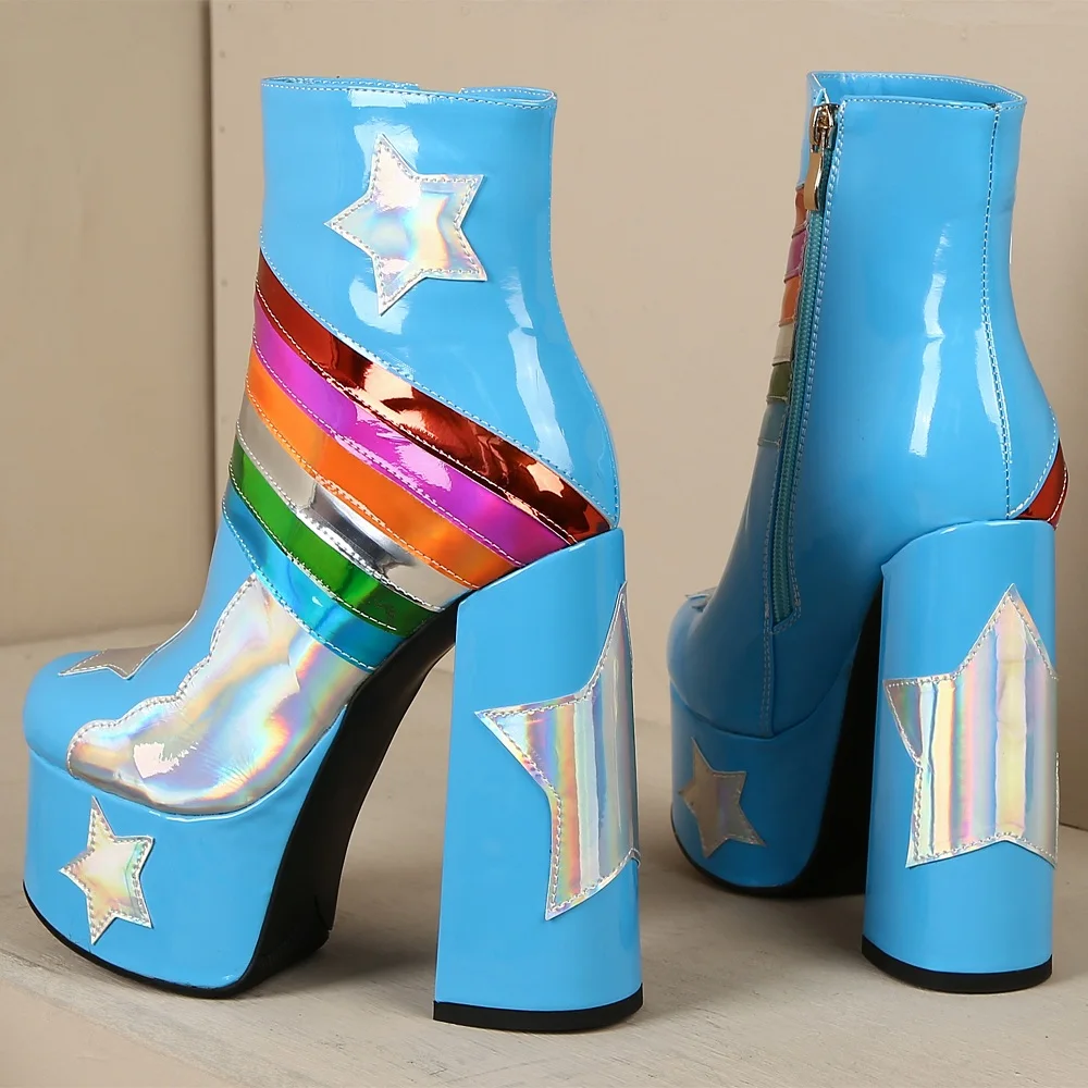 【JOCHEBED HU】Rainbow Super High Platform Short boots for Women Sky Clouds Thick Bottom Leather Long Designer Zipper Sexy 34-44