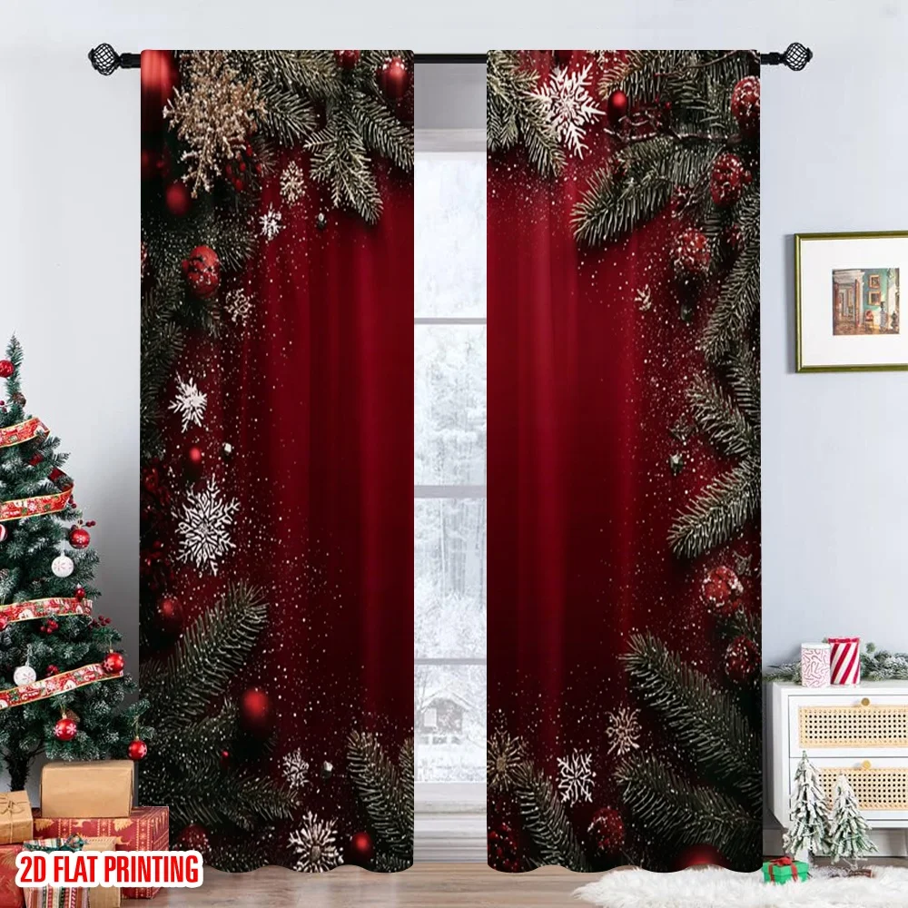2 قطعة 2D الطباعة المسطحة عيد الميلاد الساخن ستائر الحفلات عيد الميلاد الأضواء الرقمية المطبوعة البوليستر الستائر احتفالية ل
