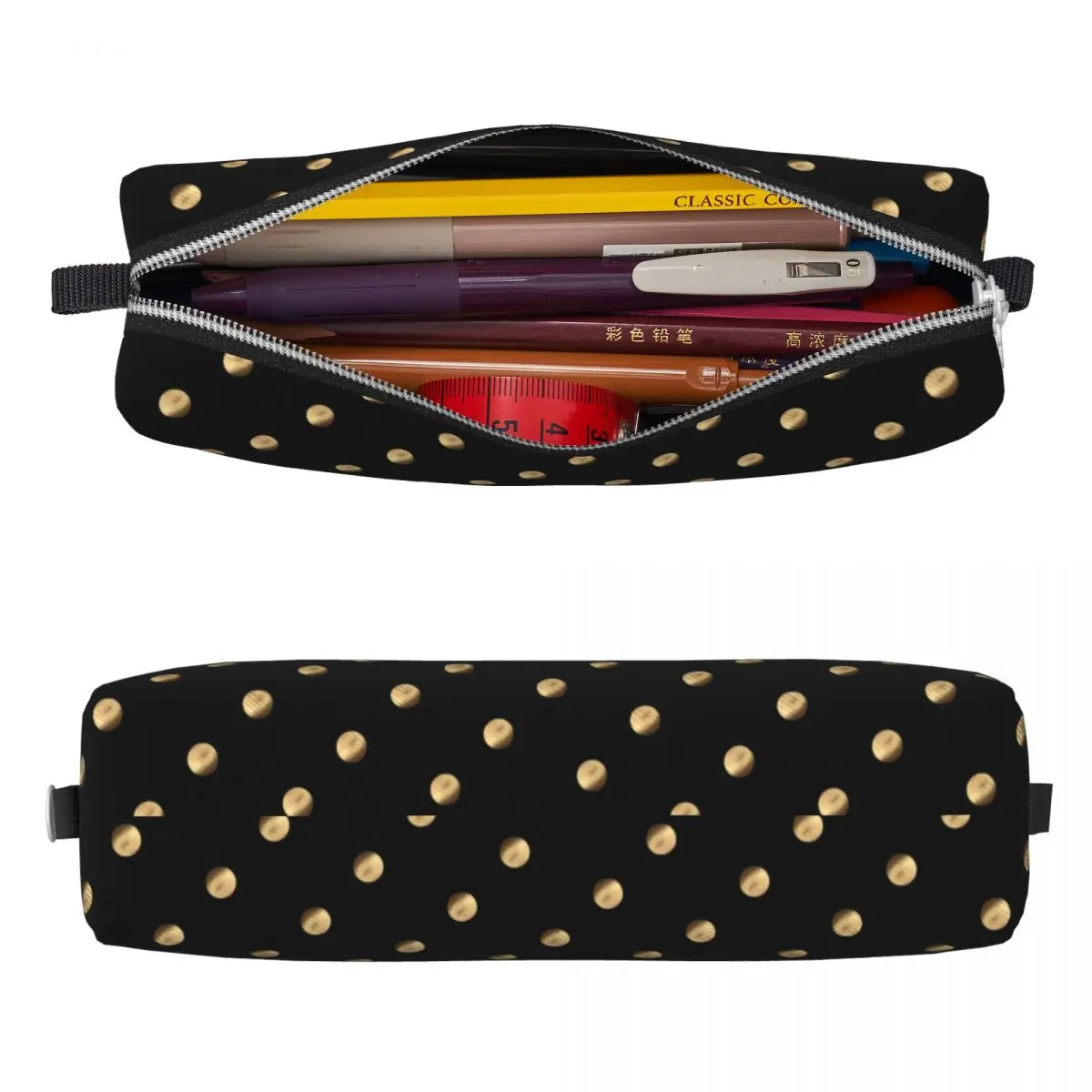 Gold Dot Pencil Case Polka Dots PU Leather Pencil Bag Boy Girl Cute Big School Pencil Cases Supplies