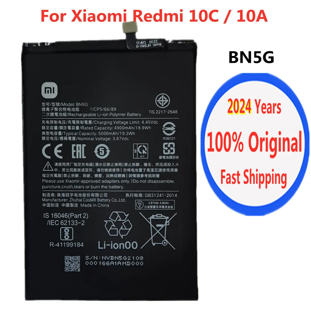 

2024 Years 100% Original Xiao Mi Battery BN5G For Xiaomi Redmi 10C 10A Phone Battery Bateria Batteries 5000mAh Fast Deliver