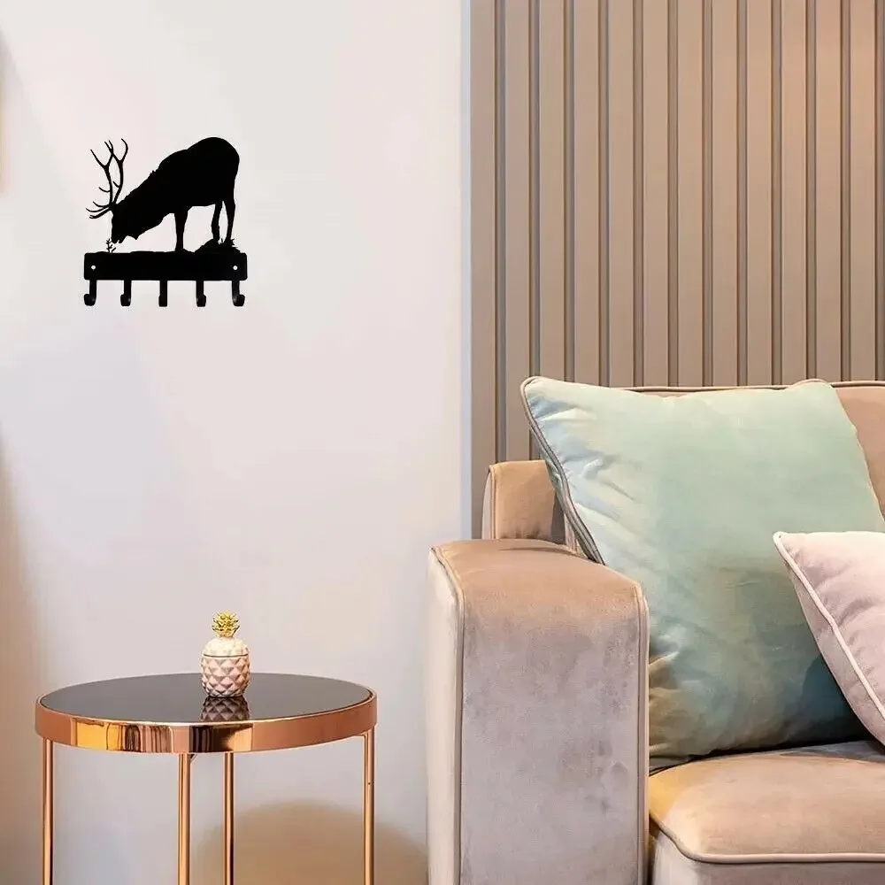 Elegant Elk Bull Key Rack Hanger – Graceful Wall Mounted Hook Up Pendant. Sophisticated Home Decor for Wildlife Lovers