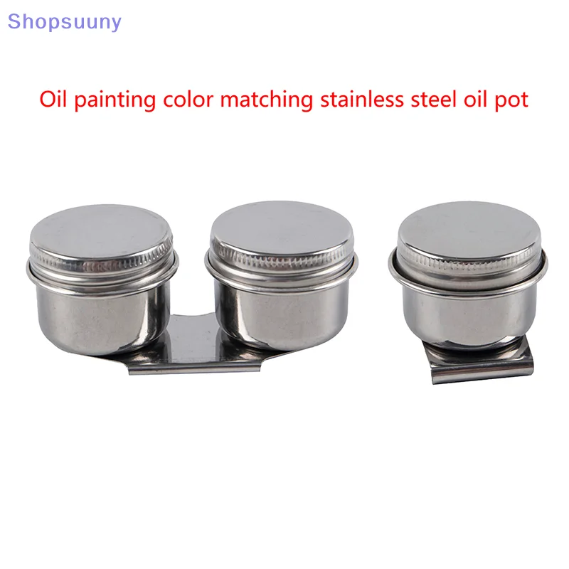 [SU]Painting Oil Pot Stainless Steel Oil Painting Double Palette Cup With Lid For Acrylic Watercolor Gouache[SU]