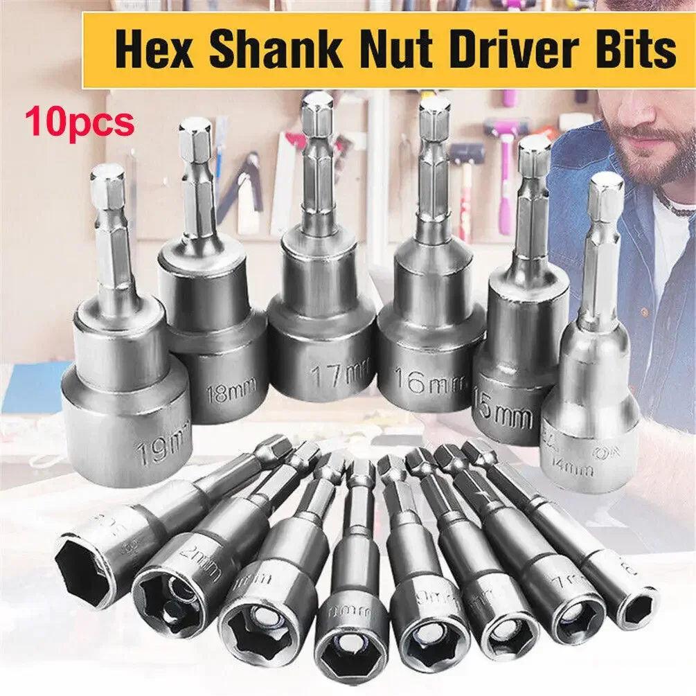 10-14PCS Auswirkungen Buchse Magnetische Mutter Hex Buchse Düse Schraubendreher 1/4 Hex Wrench Set Bohrer Adapter für elektrische Bohrer Werkzeuge – Detail 1