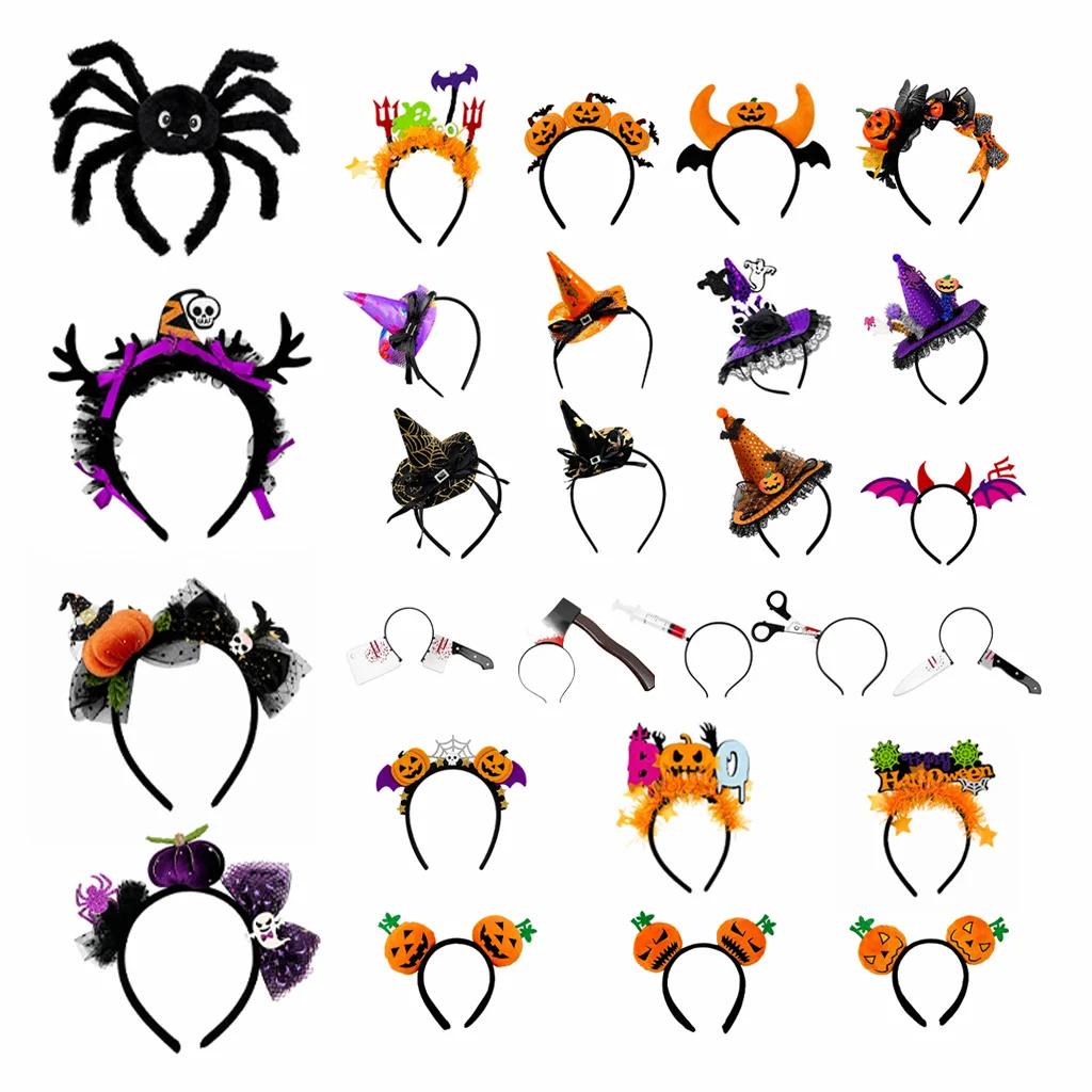 Halloween Party Headband Pumpkin Skull Bat Spider Witch Celebration Headpiece Women Costume Cosplay Hair Hoop Daily Gift