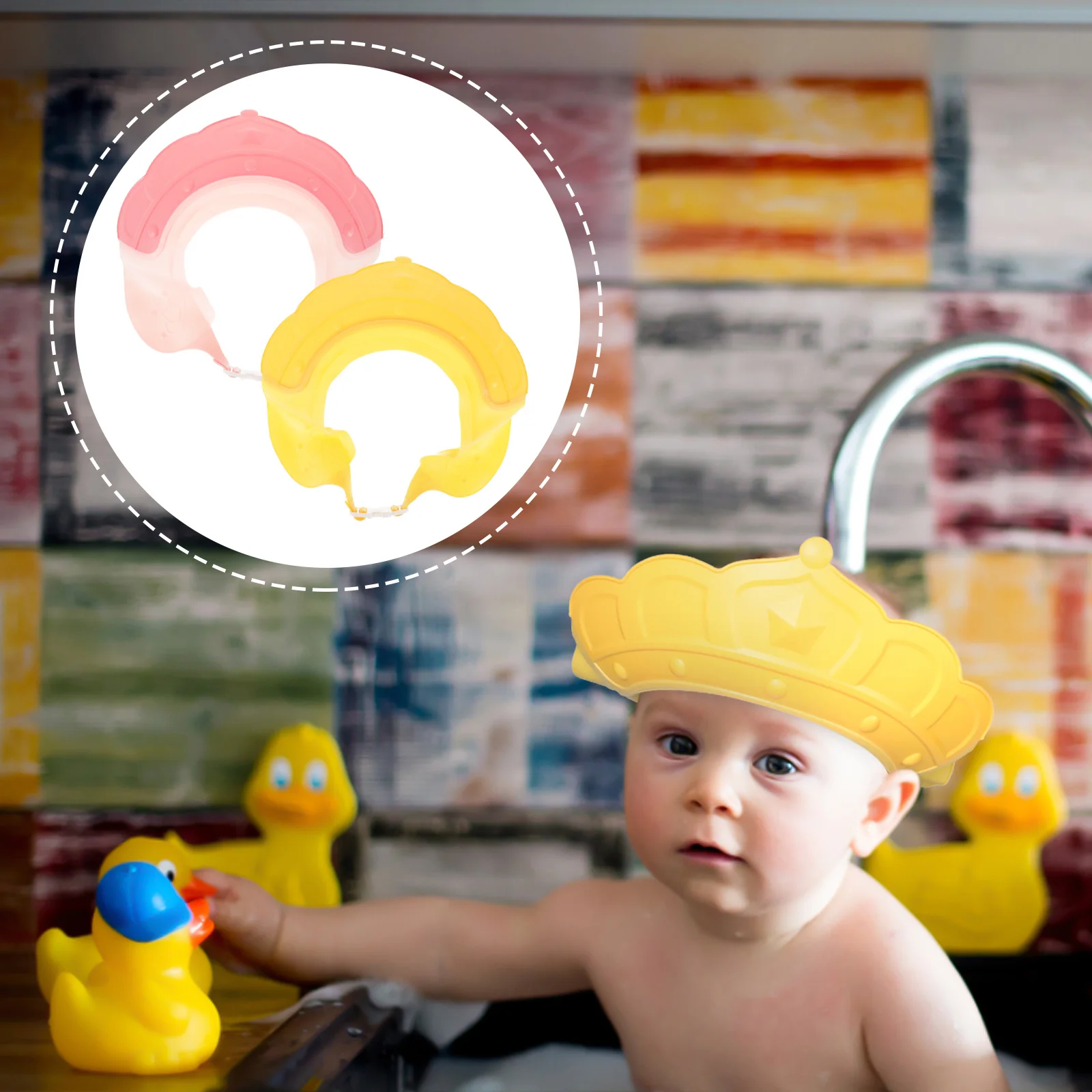 

2Pcs Baby Bath Visor Shampoo Cap Toddler Waterproof Adjustable Buckle Easy Wear Attractive Design Long Lasting