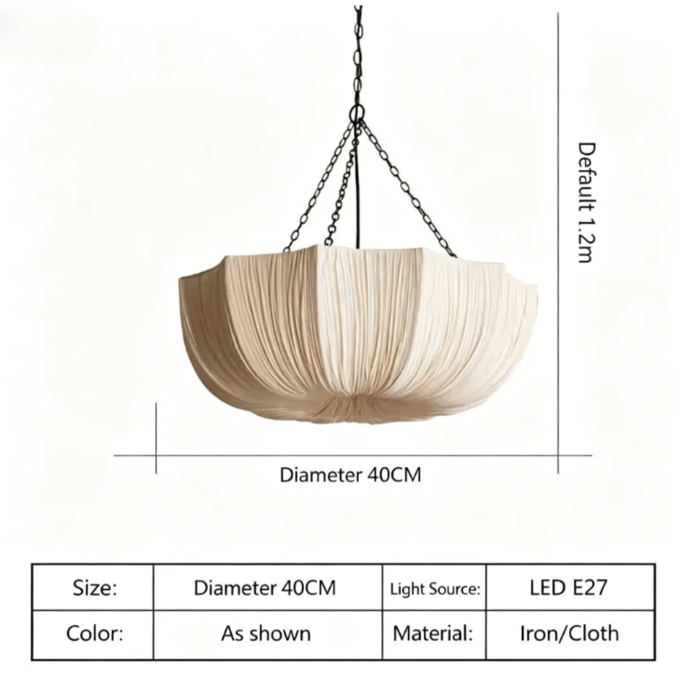 Nordic Minimalist Wabi Sabi Fabric Chandelier Retro Iron Chain Pendant Lamp Japanese Living Dining Room Bedroom Pendant Light image 3