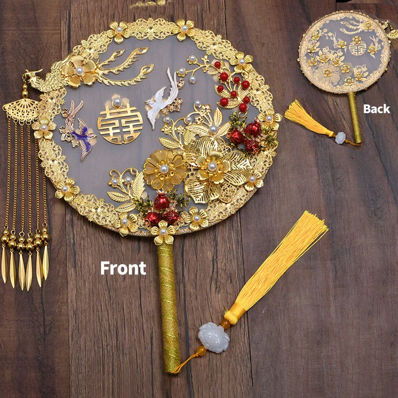 Chinese Style Retro Bridal Hand Fans Wedding Xiuhe Clothing Accessories Photography Antique Round Fans Prop Wedding Supplies - Image 5