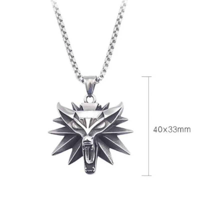 The Witcher 3 Wild Hunt Cosplay Necklace Fashion Geometric Wolf Head Animal Necklace for Men and Women Jewelry Accessories Gifts