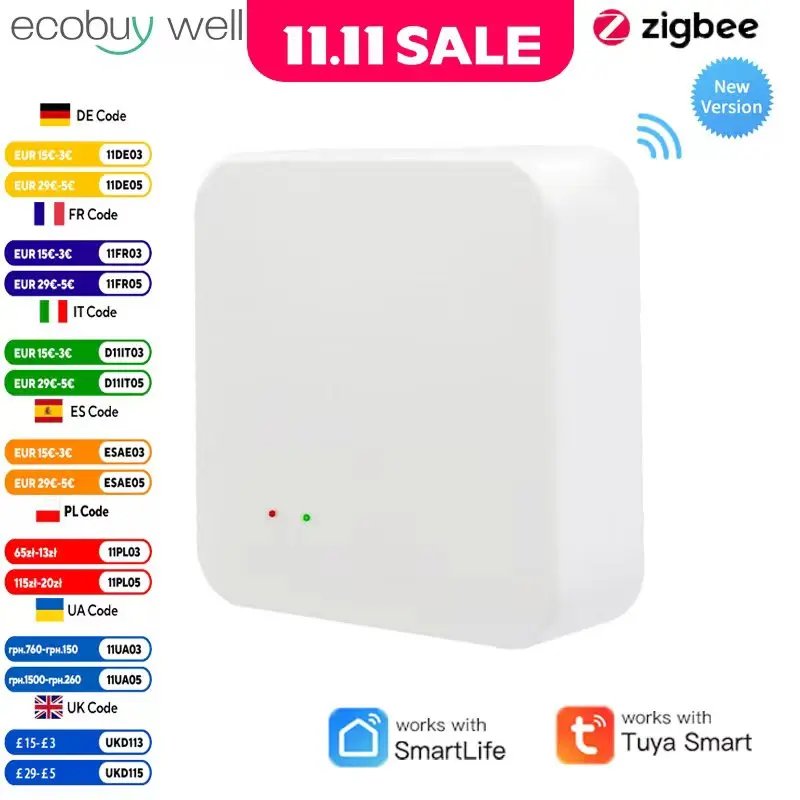 

Tuya Zigbee 3.0 Gateway Hub Smart Home Wireless Bridge Smart Life APP Remote Control Automation Device Works with Alexa Google