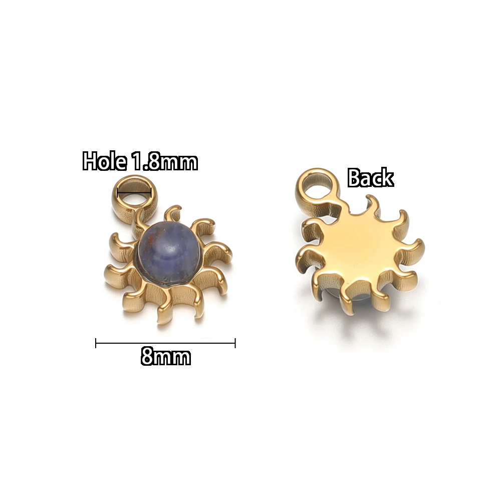 5 Stück Edelstahl-Anhänger mit 8mm Sonnenblumen-Natursteinen für DIY-Schmuckherstellung, Kinderhalsketten, Anhänger, Armbänder, Ohrringe – Detail 3