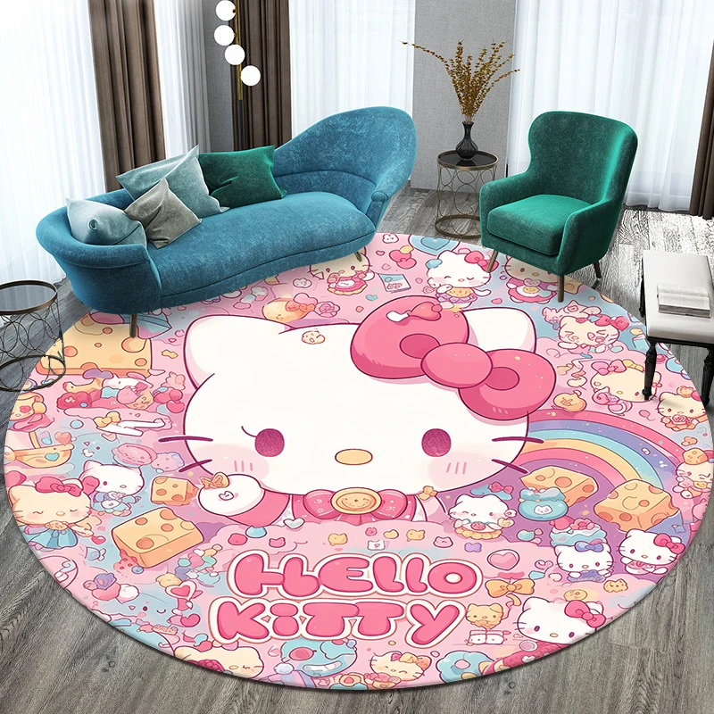 Sanrio HelloKitty HD Gedrukt Ronde Tapijt voor Woonkamer Slaapkamer Tapijten Camping Picknick Matten Flanel Antislip Tapijt Yoga mat Geschenken