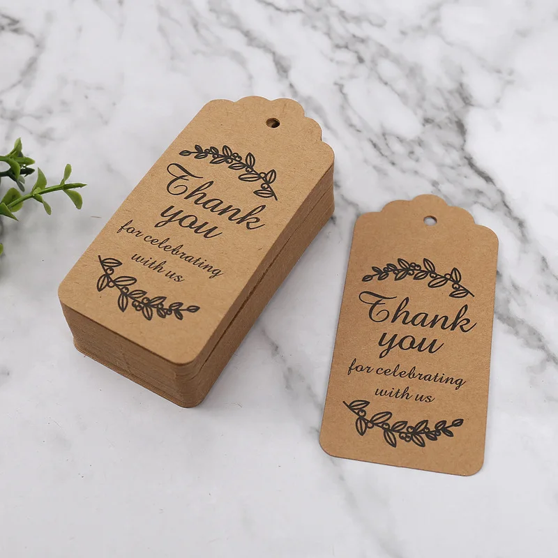 100pcs Kraft Paper Tags DIY Handmade Thank You Hang Label with Rope Wedding Party Christmas Gift Wrapping Decoration Baby Shower