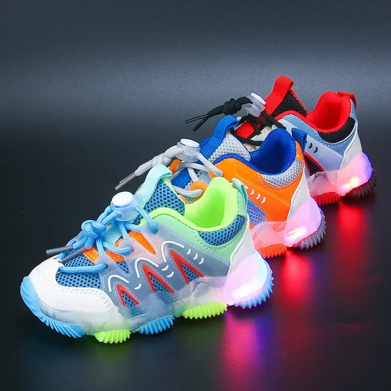 

2025LED Children Trainer Cartoon Boy Casual Sneaker for Boy Kid Shoe for Girl Mesh Breathable Shoe Baby Illuminated Shoe