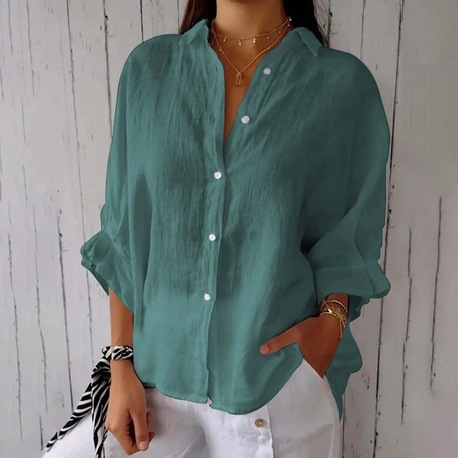 Ladies Summer Cotton And Linen Tie Back Design Shirt Loose Blouse Casual Top Matching Flannel Shirts for Couples