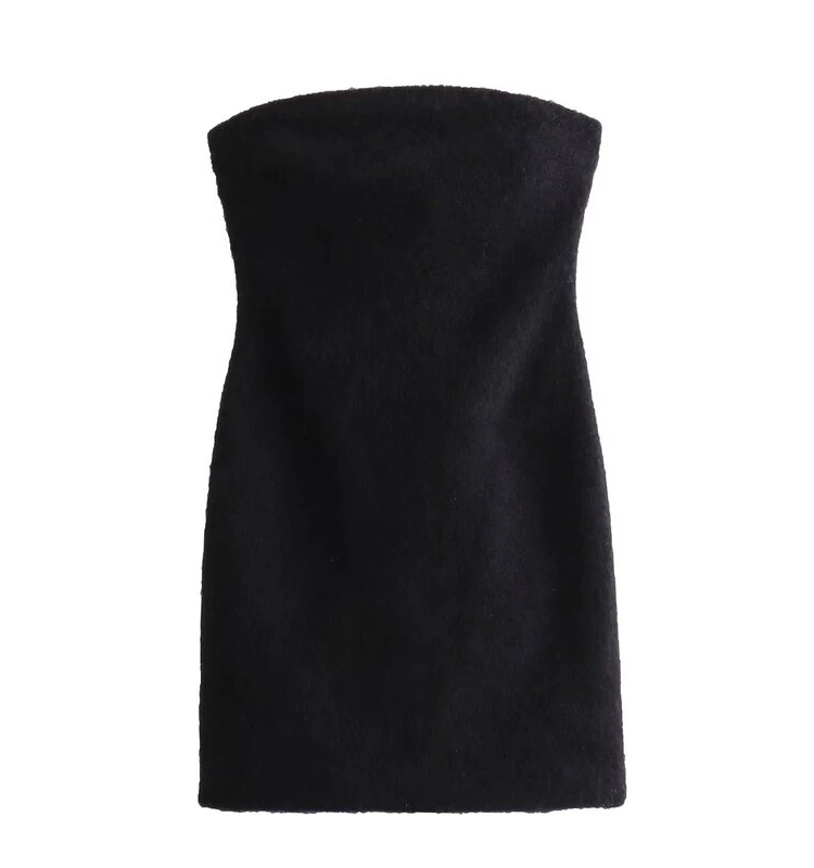 エレガントな人工毛皮効果ストラップレスドレスの女性のファッション秋冬新スタイルスリムフィットガウンノースリーブスタイリッシュなドレス