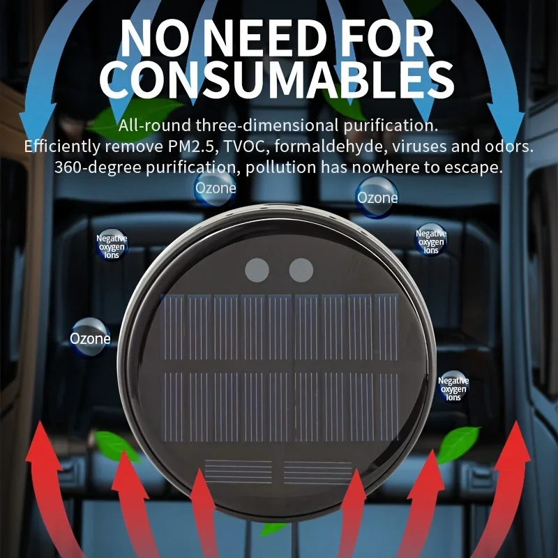 Portable Solar Air Purifier | Negative Ion & Oxygen Generator | Dual-Use for Car and  | No-Charge Odor Elimination