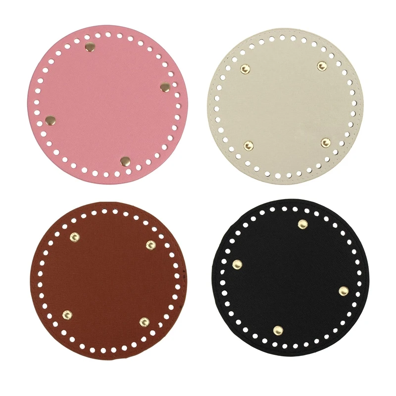 4Pcs PU Leather Knitting Crochet Round Bags Nail Bottom Shaper Pad Insert Cushion Base For DIY Shoulder Bag Accessories