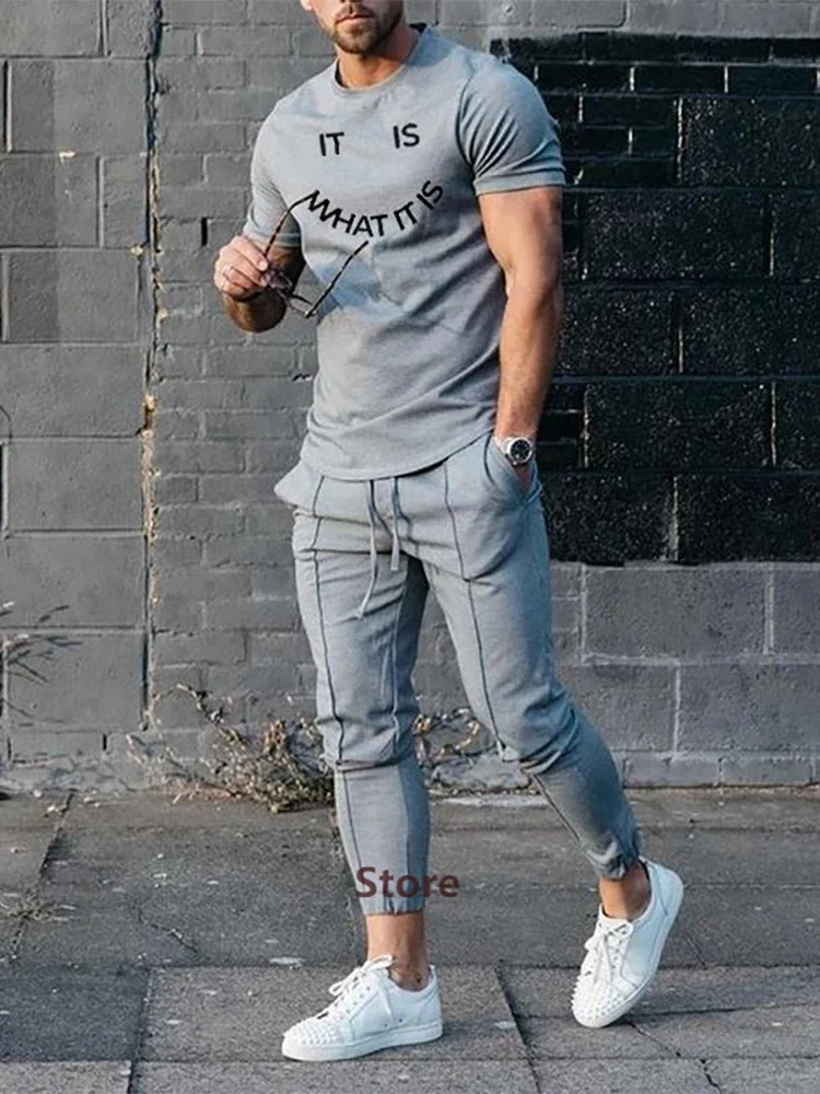 Summer Fashion Men T Shirt Suits Tracksuits 3D Printed Outfits Sportswear Streetwear Short Sleeve T-shirt Long Pants 2 Piece Set