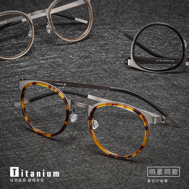 

Vintage 100% Pure Titanium Optical Luxury Brand Glasses Frame Eyewear Eyeglasses Frame Men Round Myopia Prescription Glasses