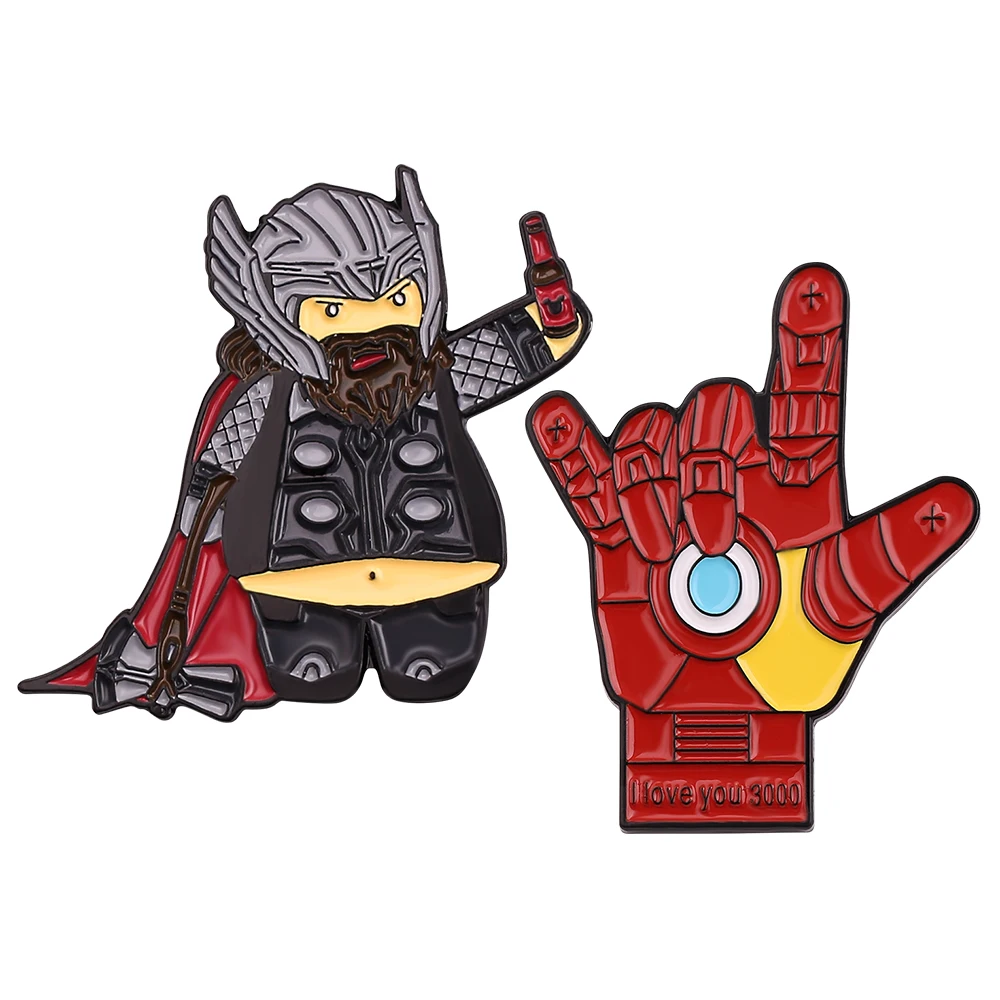 Marvel Filme Os Vingadores Homem De Ferro Eu Te Amo 3000 Gesto Esmalte Lapela Pins Chubby Big Belly Thor Emblemas dos desenhos animados Broches