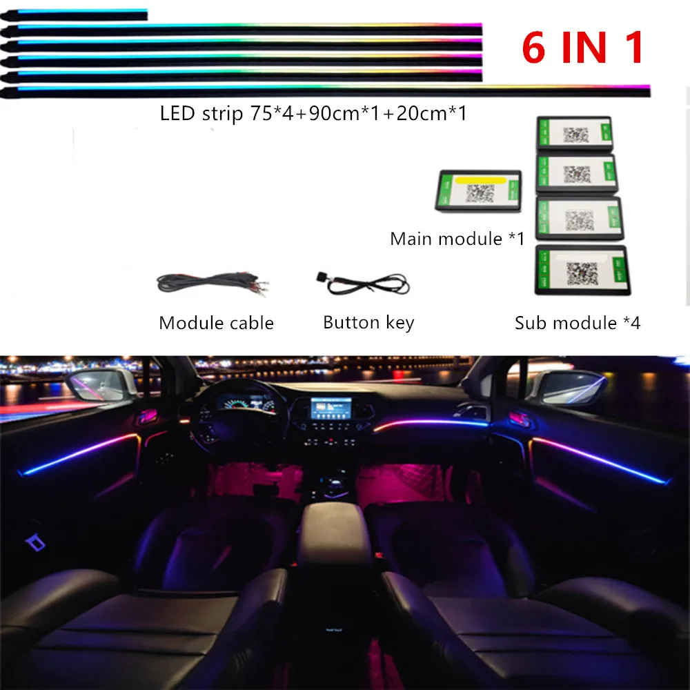 Universal Symphony Car LED Ambient Light 64 RGB Color Car Interior Acrylic Light Guide Decoration Atmosphere Light 18/10/6 in 1 image 3