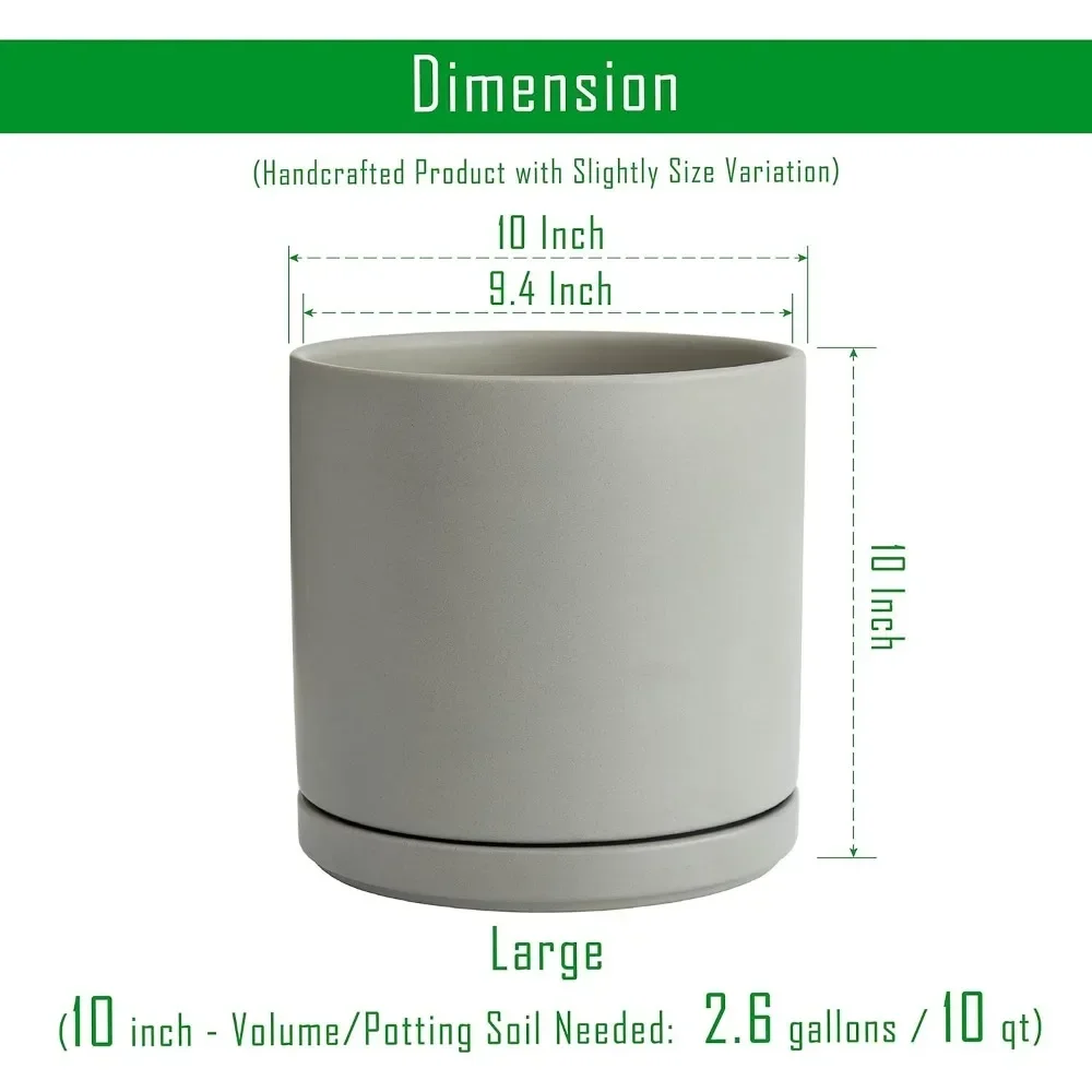 กระถางต้นไม้หม้อเซรามิกขนาด10นิ้วสำหรับพืชที่มีรูระบายน้ำและจานรองเถ้าจุดด่างดำ