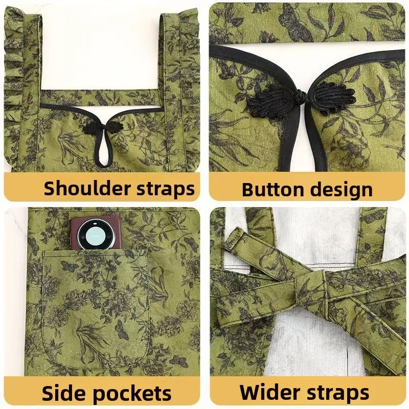 Chinese Canvas Kitchen Apron Household New Anti Fouling Cooking Apron Catering Work Special Breathable Work Clothes Women