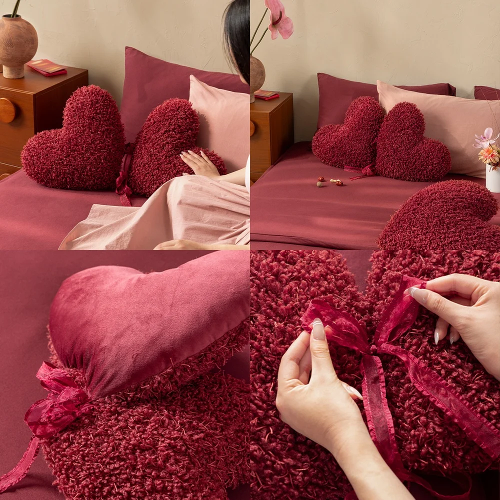Red Heart Shaped Wedding Pillow for Pet Beds Couch Decor Romantic Home Decoration Cushion for Dog Cat Bedroom Living Room