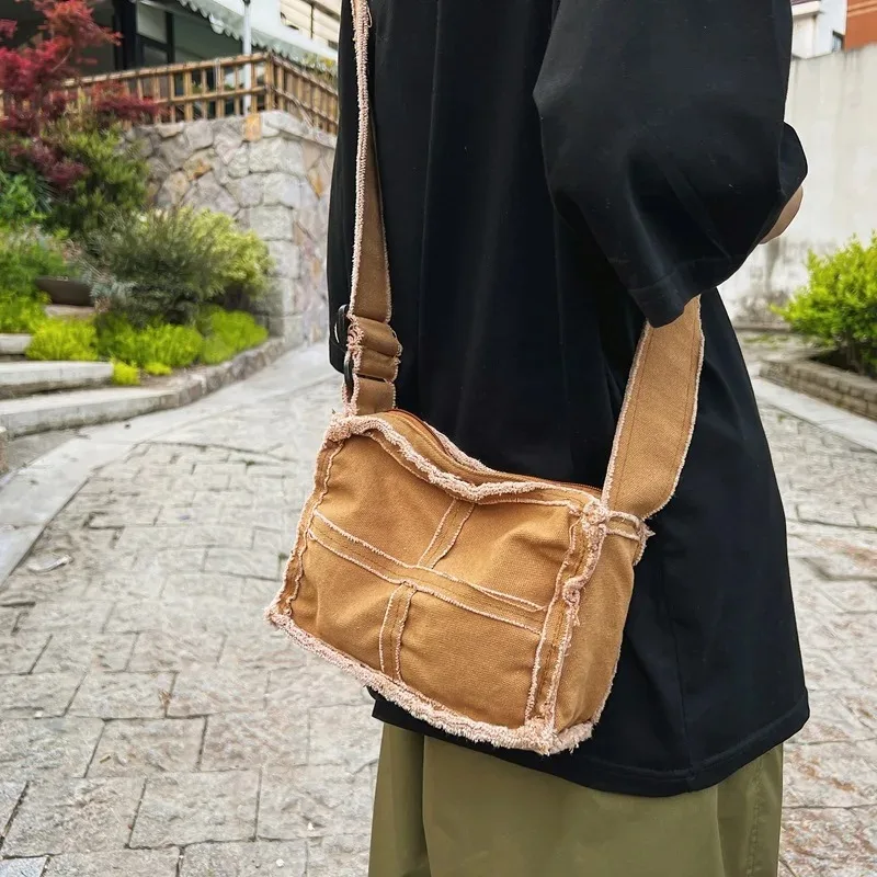 

Canvas Shoulder Bag for Men Female Thick Cloth Small Messenger Bag for Women Retro Vintage Crossbody Bags Cute Zipper Purses