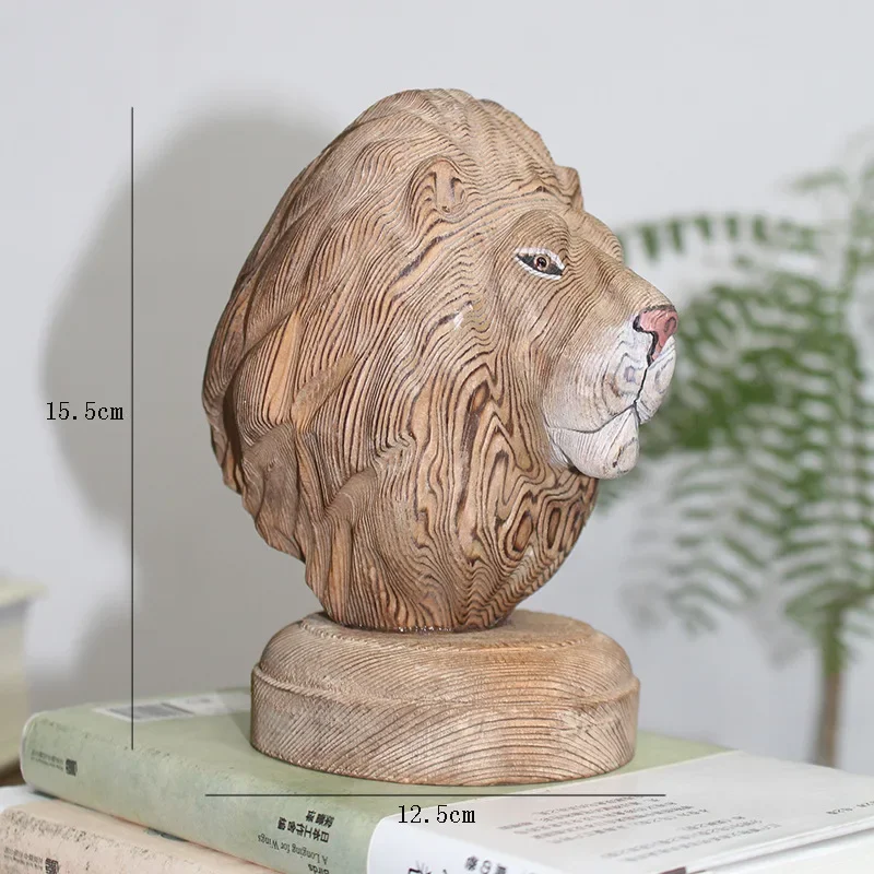

Artificial Animal Sculpture Woodcarving Tiger Lion Animal Head Woodcarving Crafts Pine Ornaments Home Decoration Accessories