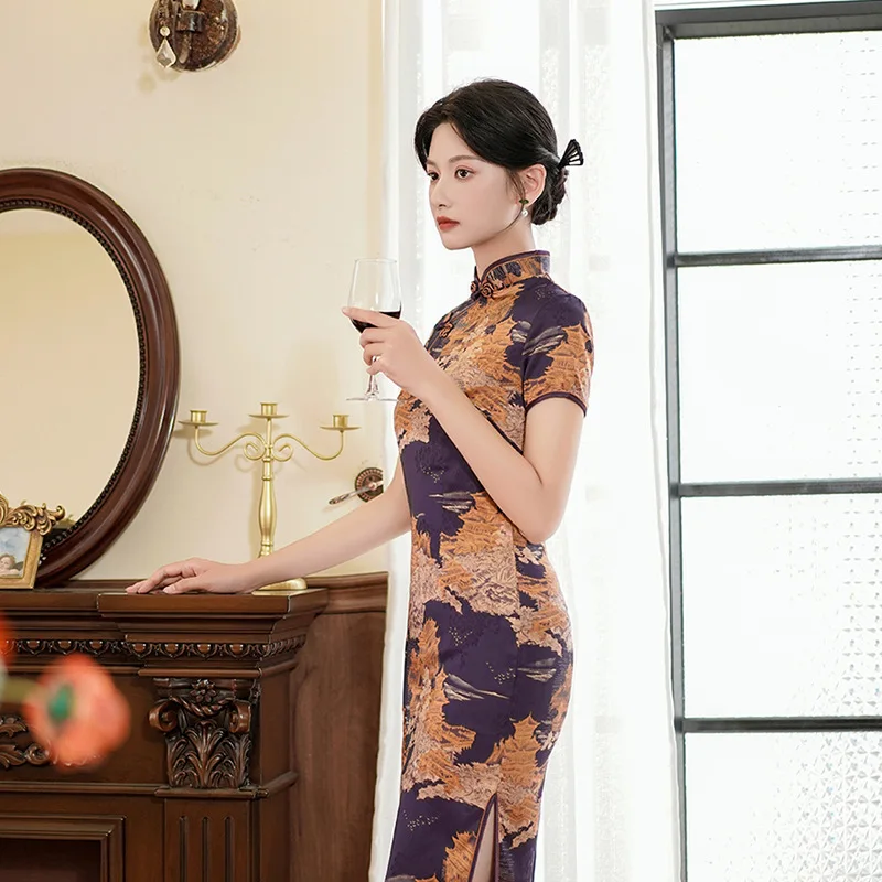 

Yourqipao 2023 Summer Chinese Style Dress Improved Cheongsam Long Dress Qipao Photograph Fashion Retro Banquet Party for Women