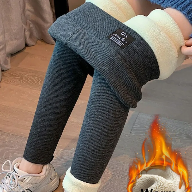 Winter Thick Lamb Fluff Leggings Trousers Slim Fleece Lined Leggins Pencil Pant High Waist Women Warm Snow Wear Legginsy Spodnie