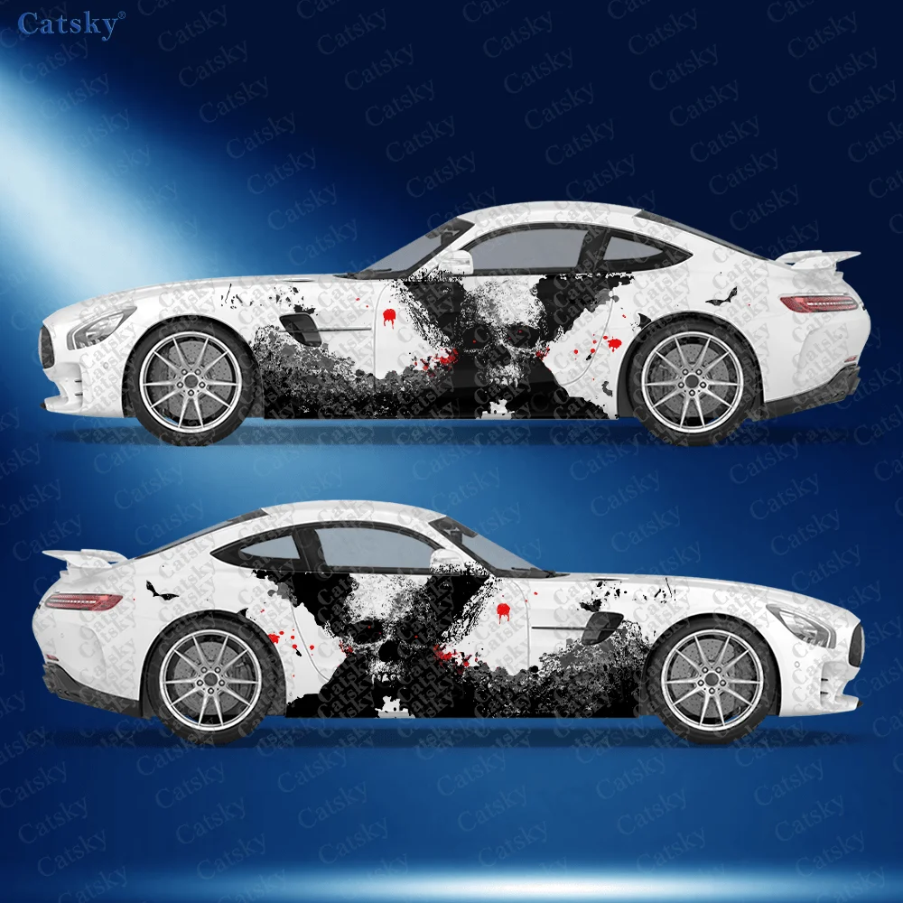 

CATSKY.2pcs.Giant Splash-Ink x Skull Car Side Decals | Self-Adhesive PVC Waterproof & Scratch-Resistant Stickers, Fashionable De