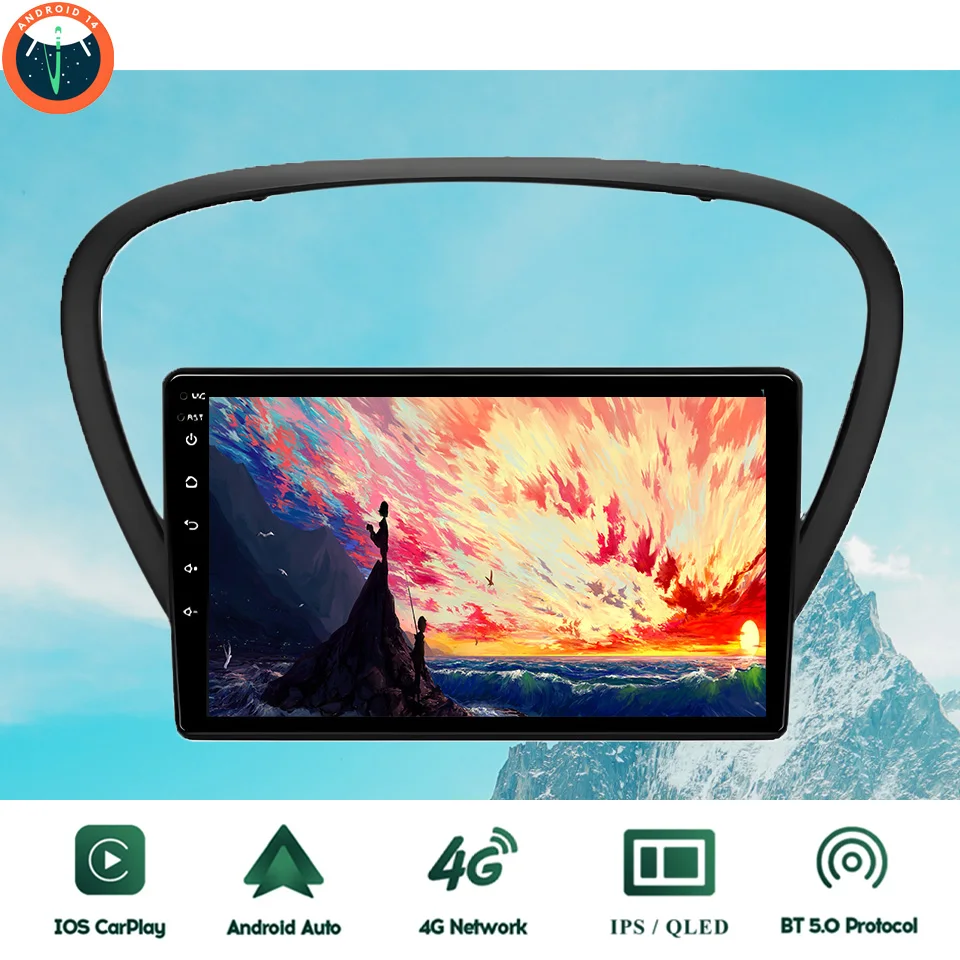 9‘’ QLED Android 14 8G Ram Car GPS Navi Music Video Multimedia Player For Peugeot 607 2004 - 2010 Auto Stereo Head Unit Carplay