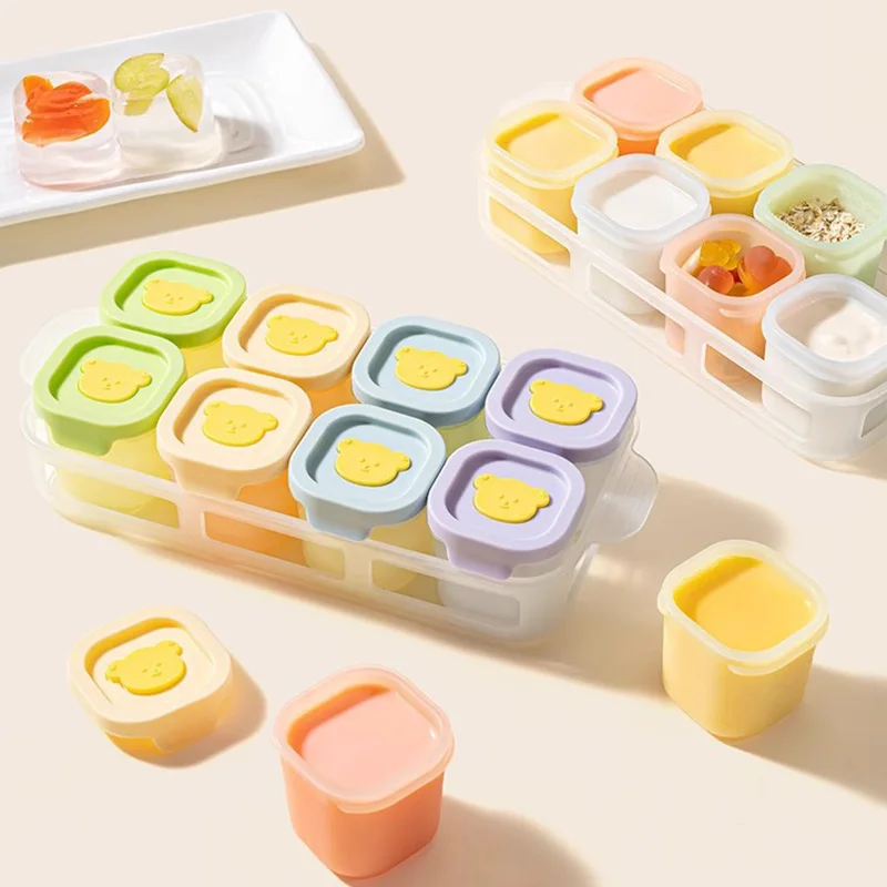 Baby supplement box storage freezer compartment bear baby silicone mould can be steamed puree dispenser box
