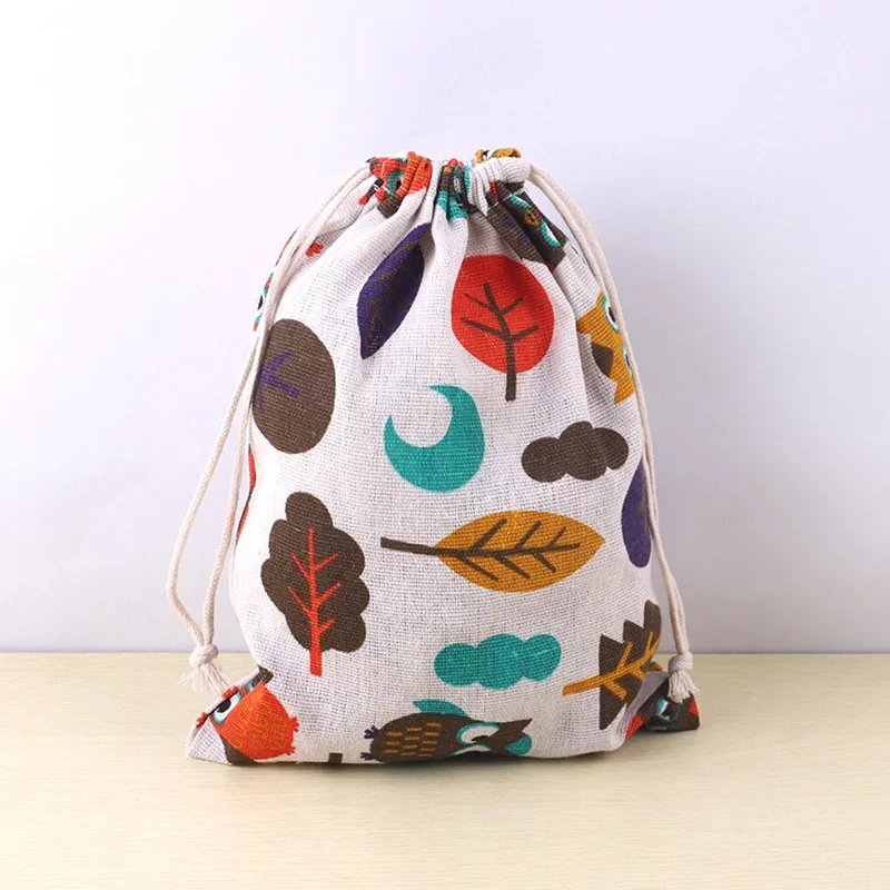 Pet Toys & Snacks Storage Cotton Linen Fabric Pouch Drawstring Bag Cute Kids Travel Cloth Shoes Storage Bag Makeup Case Gift Bag