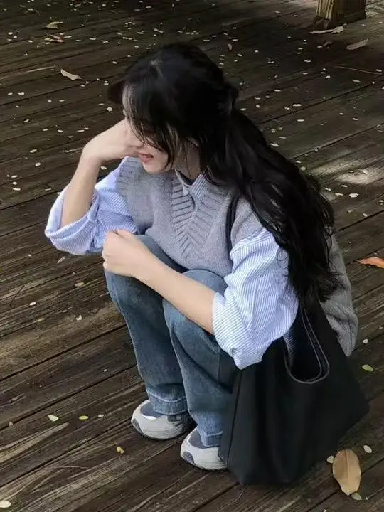 

Комплект из двух предметов Sweet School Sle, женский полосатый вязаный жилет и длинный воротник све, полиэфирное волокно, зимняя мода