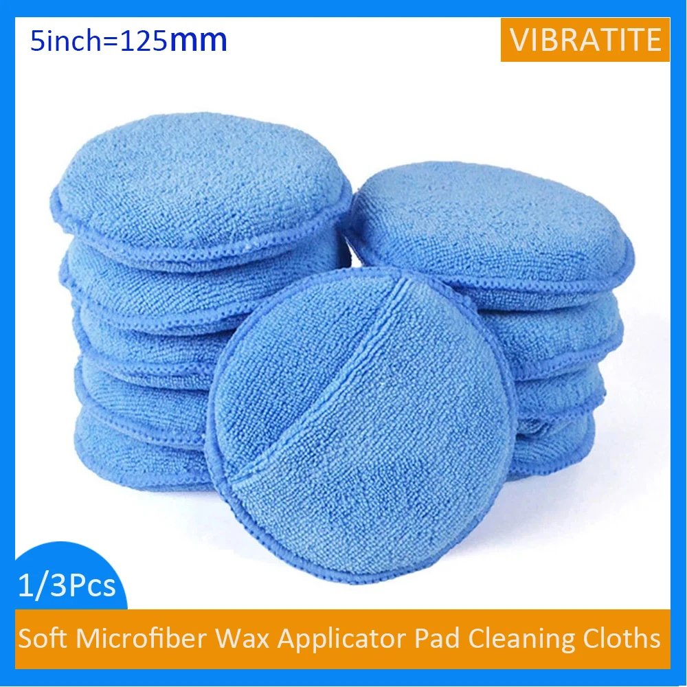 

5" 1/3Pcs Soft Microfiber Wax Applicator Pad Cleaning Cloths Polishing Sponge Wax Foam Applicator Pad for Car Remover Buff Pad