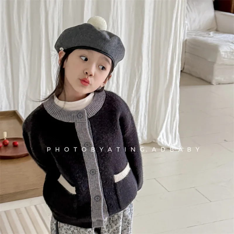 Kids Knitted Cardigan 2026 Autumn Winter Korean Style Sweater Coat Outerwear for Boys Girls Children