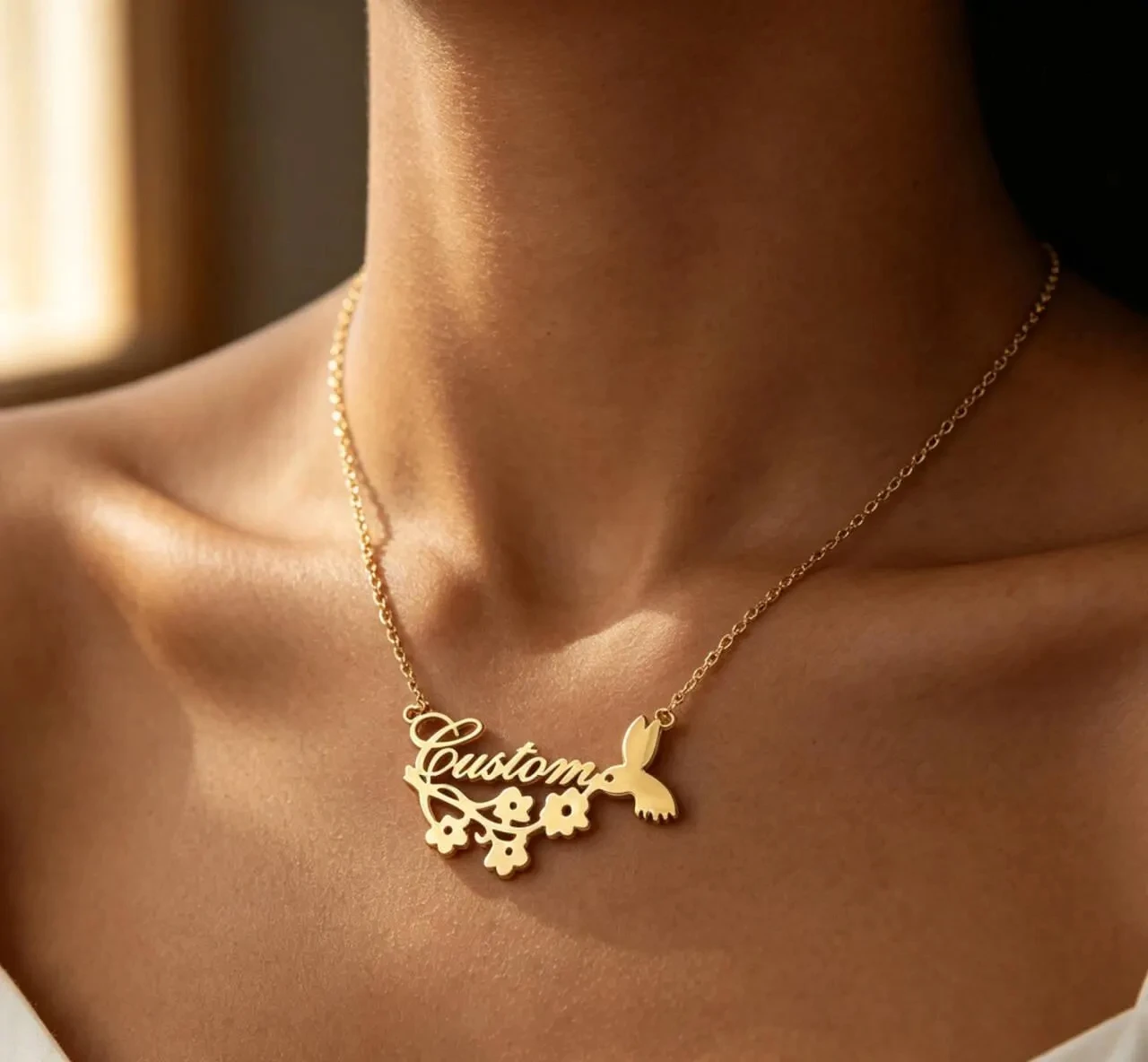 Custom Bird Name Necklace Personalized Hummingbird Floral Choker Bespoke Peace Pigeon Necklace For Women Stainless Steel Jewelry