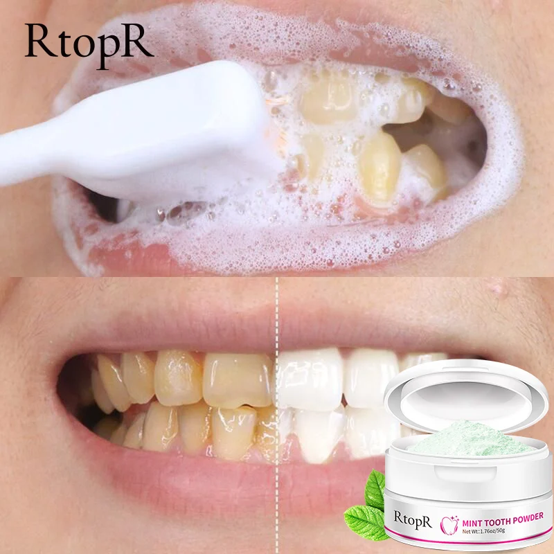 RtopR Mint Tooth Powder Whitening Teeth Improve Oral Refreshing Remove stains macula Bright white teeth Teeth Whitening Powder