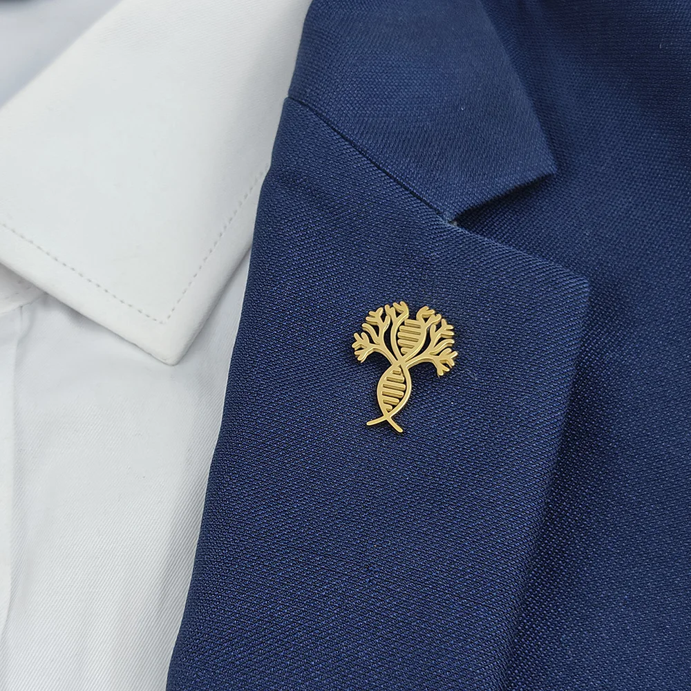 

Stainless steel Gene flower brooch, men's jewelry accessory, gold-plated three-color collar badge, boyfriend's festival gift
