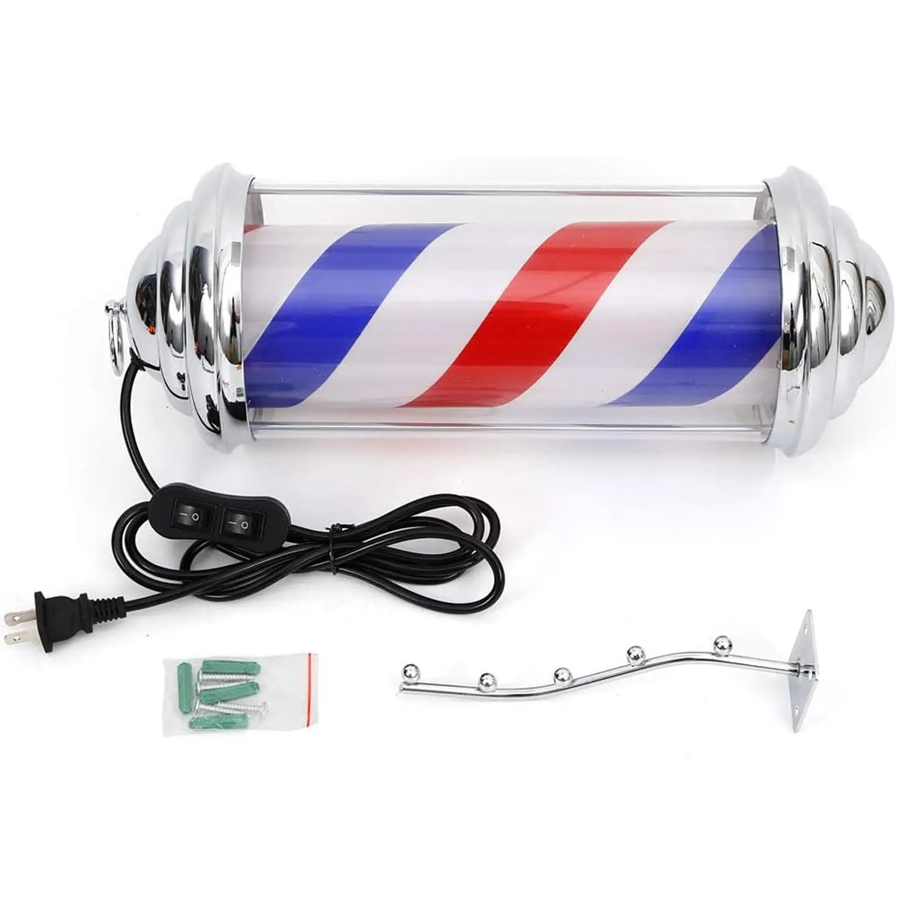 15in Rotating Barber Pole Light - Red & Blue Stripes, Wall-Mounted Indoor/Outdoor Salon Sign for Hair Shops (38.1cm)