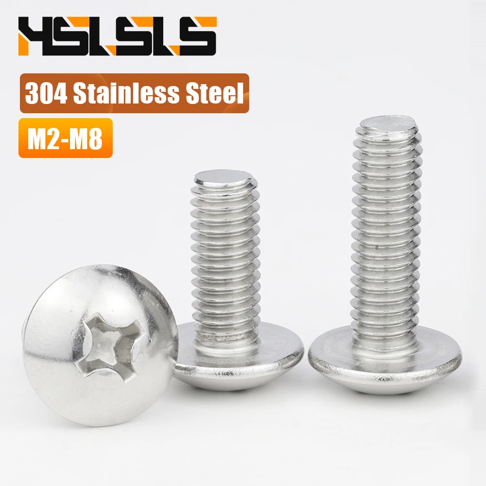 5-50 szt./worek Śruba maszynowa z łbem grzybkowym krzyżowym M2 M3 M4 M5 M6 M8 ze stali nierdzewnej 304, śruba z łbem grzybkowym Phillips do mebli