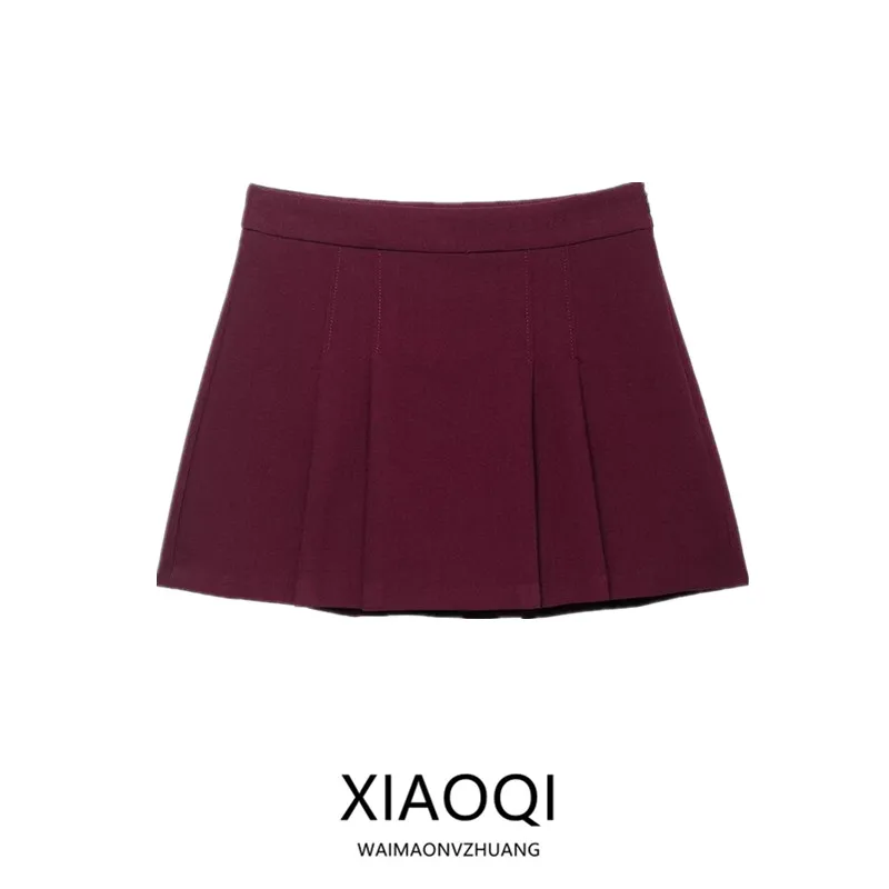 

Casual Women's Mid-Waist Trousers Skirt Autumn New Arrival Pleated Decorative All-Match Faion Stand Fit A-Line Skirt