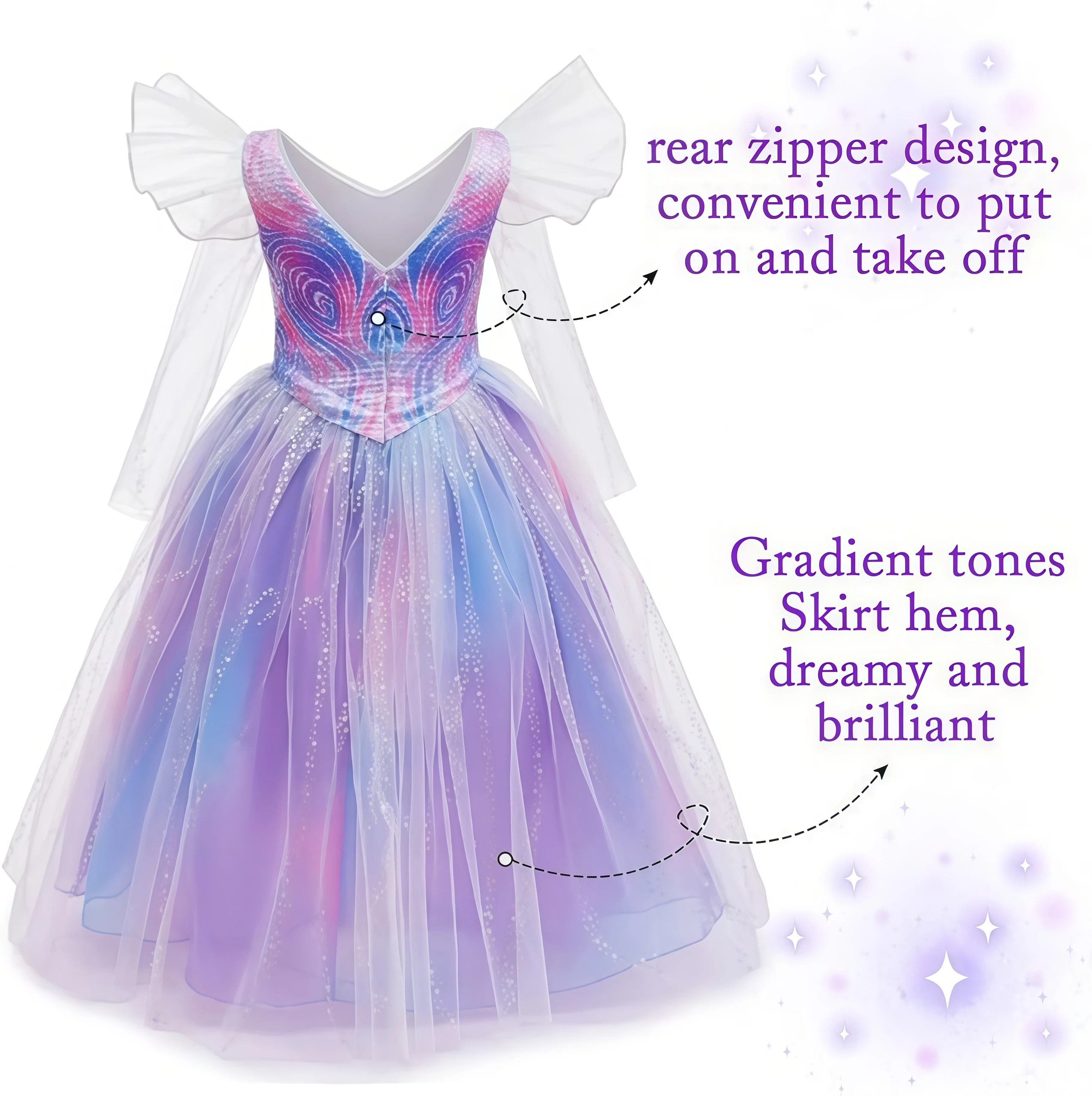 Children Good Witch Glinda Sequins Tulle Princess Dress For Flower Girls Birthday Party Wedding Carnival Halloween Vestidos