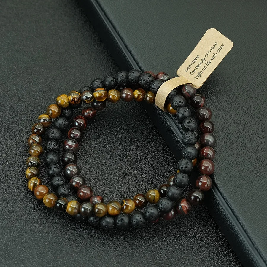 Noter 3-teiliges Herren-Armband-Set, 6 mm, Sodalith, Obsidian, Lavastein, Strang-Armband, Energieheilung, Meditationsschmuck, vielseitig einsetzbar, 2 Größen – Detail 5